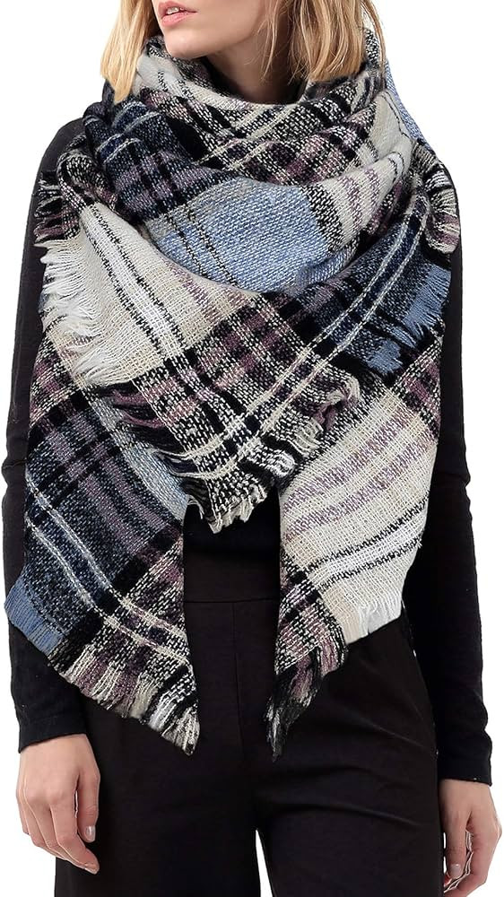 Women's Fall Winter Scarf Classic Tassel Plaid Scarf Warm Soft Chunky Large Blanket Wrap Shawl Scarv | Amazon (US)