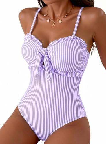 Herseas Women's One Piece Swimsuit Knotted Front Ruffle Trim Bathing Suits Tummy Control Cutout S... | Amazon (US)