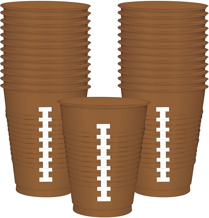 Football-Themed Brown Plastic Cups - 16 oz. (Pack of 25) - Sturdy & Durable Drinkware, Perfect fo... | Amazon (US)