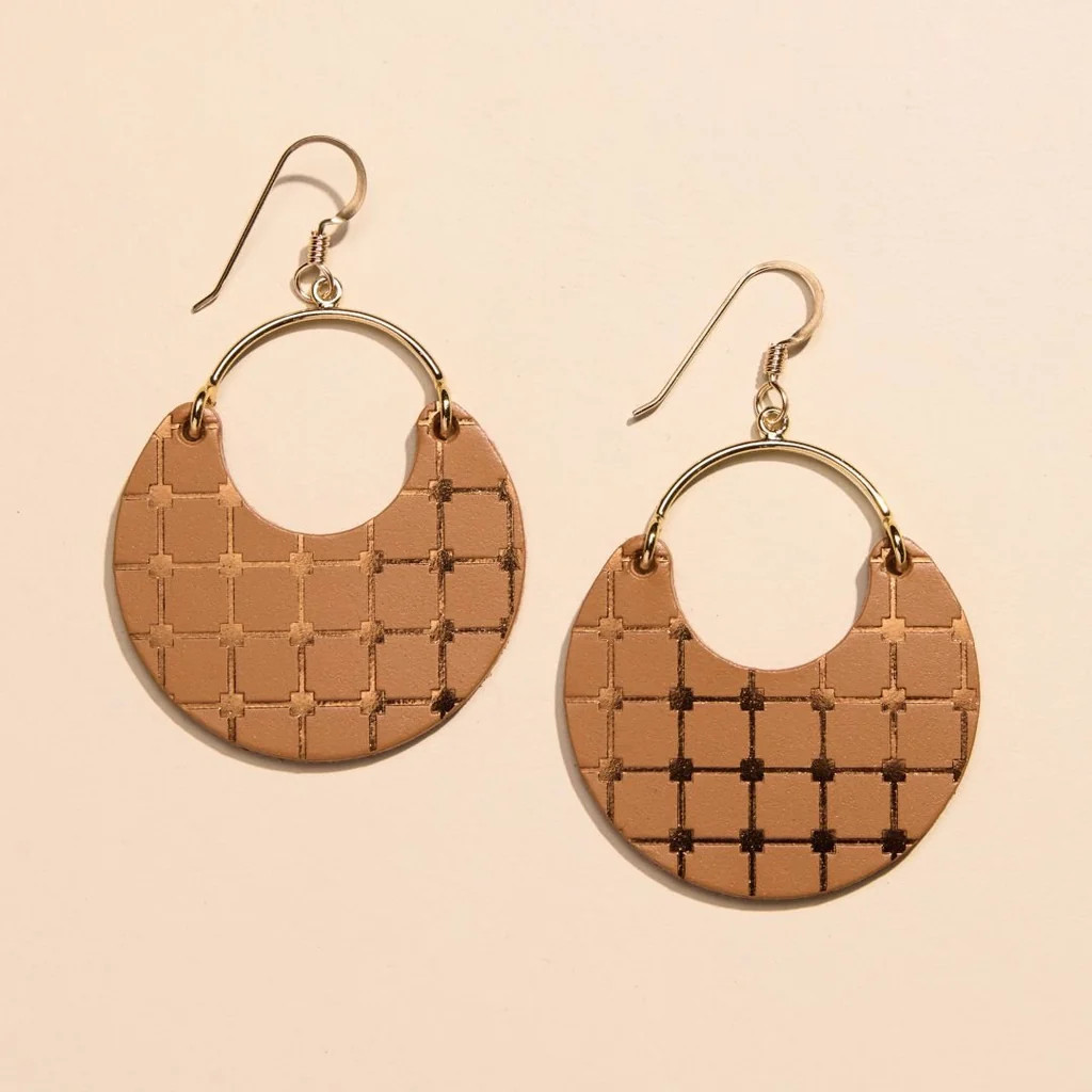 London Tan Quilted Nina Leather Drop Earrings | Nickel and Suede