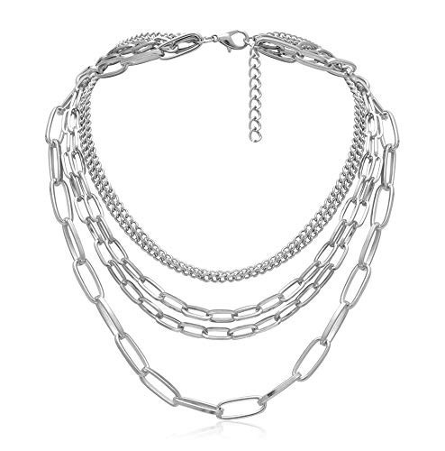 MOKAVIKY 25 Punk Chunky Necklaces for women Silver Chain Goth Layered Necklace (Silver) | Amazon (US)