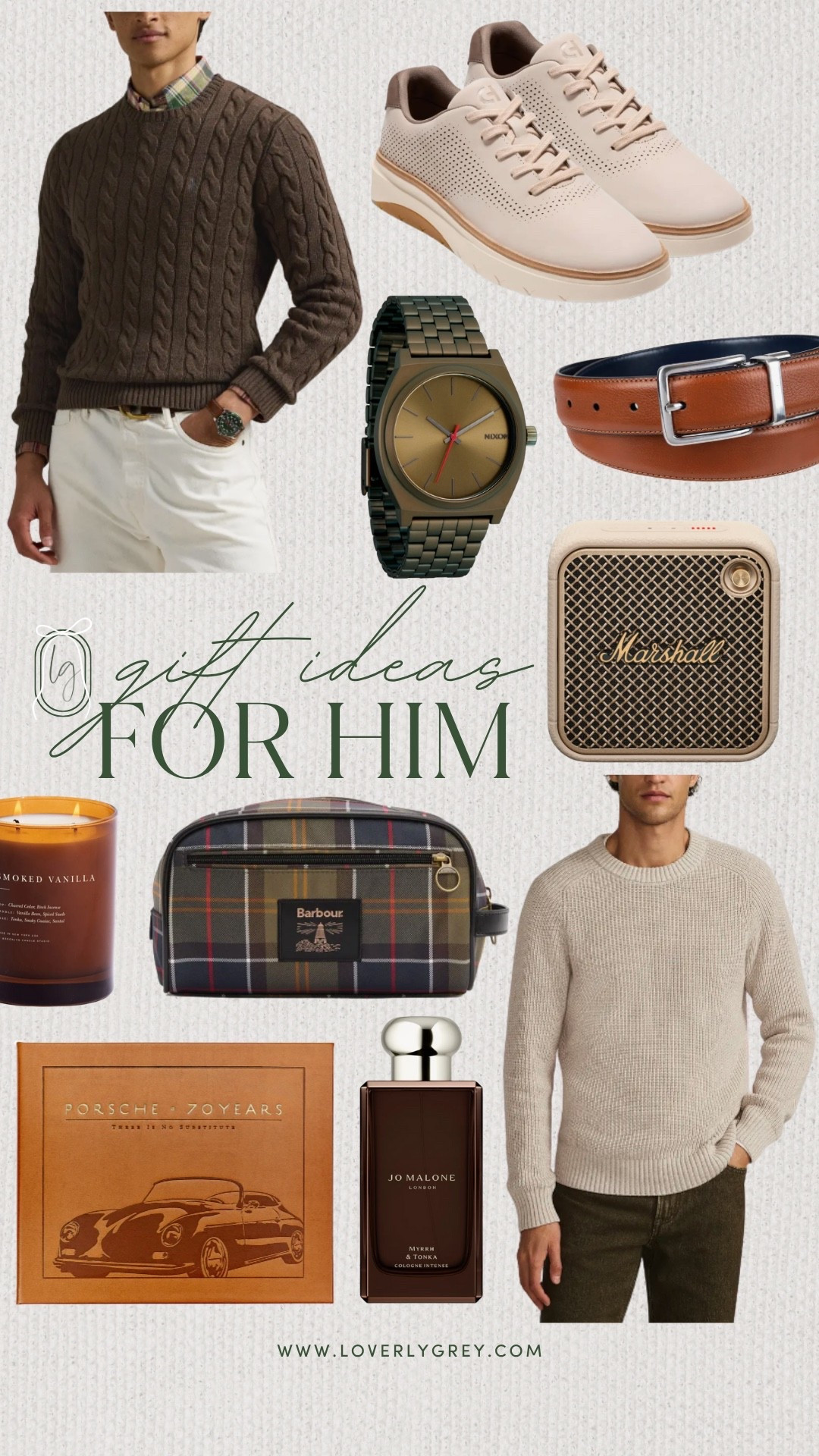 Gift ideas for the guys in your life! The Marshall speaker, Porsches coffee table book, and candle are great home decor items to spruce up his place. For fashion finds I’m loving the two sweaters, olive watch, and leather belt. 

#LTKSeasonal #LTKGiftGuide #LTKHoliday