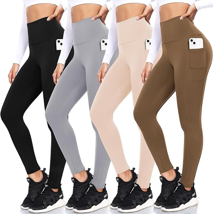 FULLSOFT 4 Pack Fleece Lined Leggings with Pockets for Women High Waisted Thermal Winter Warm Yog... | Amazon (US)