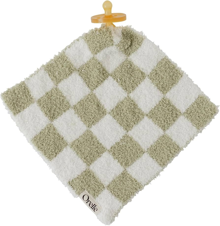 Orelle Checkered Baby Pacifier Lovey Blanket | Sage Green | Amazon (US)