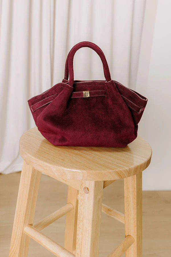 Central Park Chic Faux Suede Purse in Wine | Impressions Online Boutique