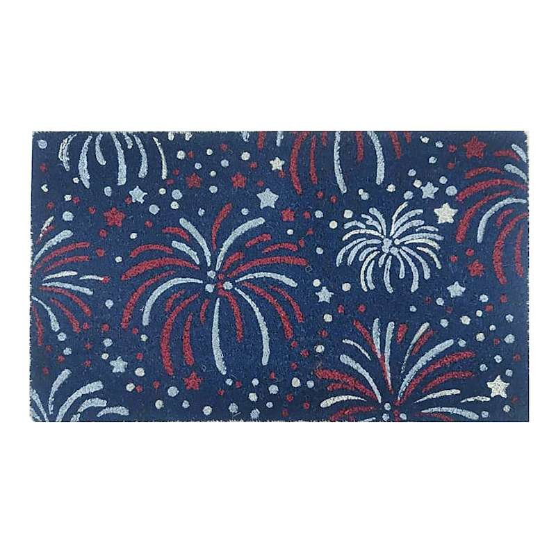 Red White & Blue Fireworks Coir Mat, 18x30 | At Home