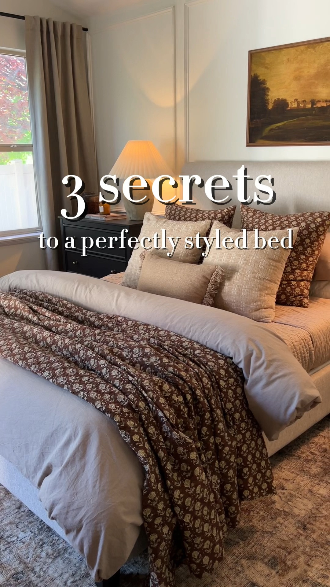 I get questions all of the time about how I style our bed so I'm spilling all the details here:

Top 3 tips:
1. Use TWO duvet inserts. Get yourself some inexpensive inserts from Amazon and stack them for a more full look!

2. Quality pillow inserts. Everyone always looks for a comfortable mattress and I would say that comfortable pillows are just as important! They make a huge difference in how your bed looks and feels!

3. Layers! Layers! Layers! If your bed feels like it's missing something, you most likely need to add another layer. A quilt or coverlet at the foot of your bed can make a huge difference in getting that perfectly styled look!

Bed layering formula:

1. ﻿﻿﻿Sheets
2. ﻿﻿﻿2 sleeping pillows stacked
3. ﻿﻿﻿Light quilt for hot sleepers (hubs)
4. ﻿﻿﻿Duvet with double insert for cold sleepers (me!) folded halfway down the bed
5. ﻿﻿﻿Patterned coverlet laid at the foot of the bed
6. Decorative shams 
7. 2 square throw pillows (22”x22”)
8. Lumbar pillow in the front 



#LTKVideo #LTKCon #LTKSeasonal