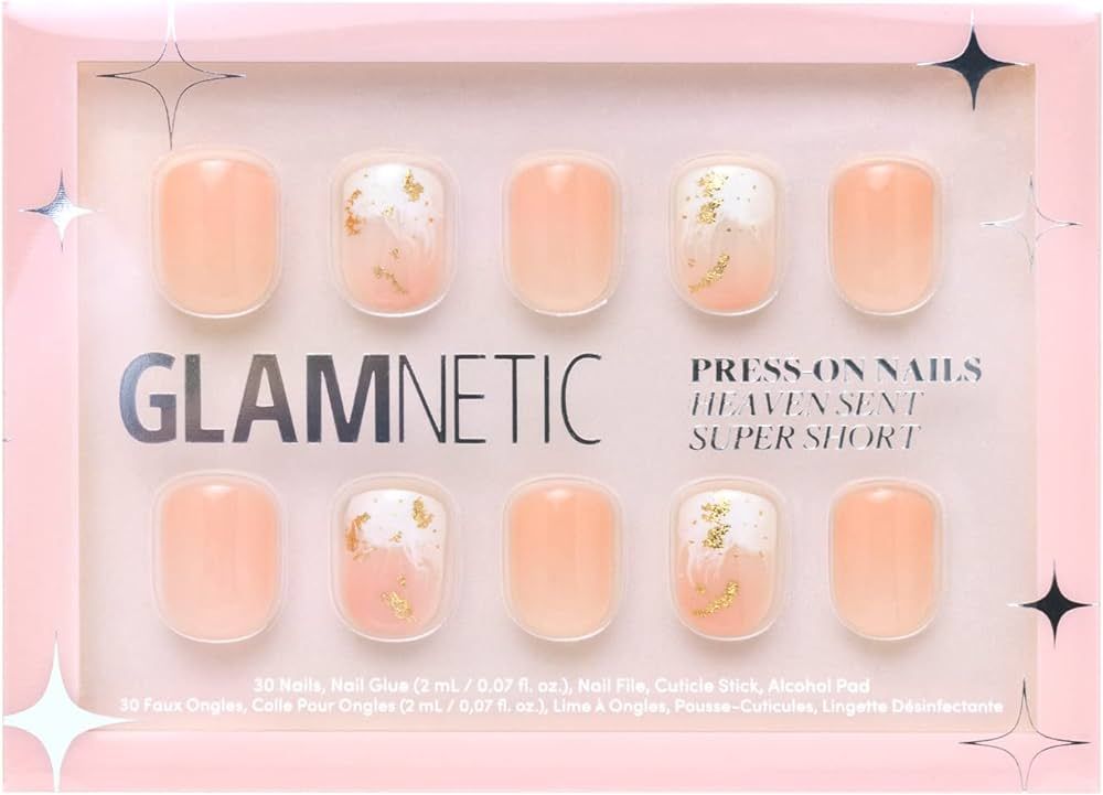 Glamnetic Press On Nails - Heaven Sent | Super Short Round, Semi-Transparent Nude Nails with Whit... | Amazon (US)