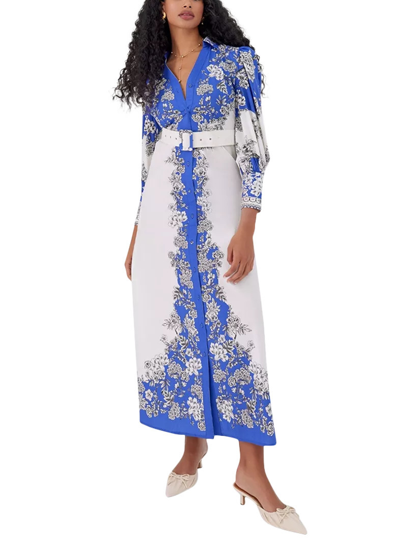 Raishma Diana Floral Shirt Dress, Blue/Multi | John Lewis (UK)