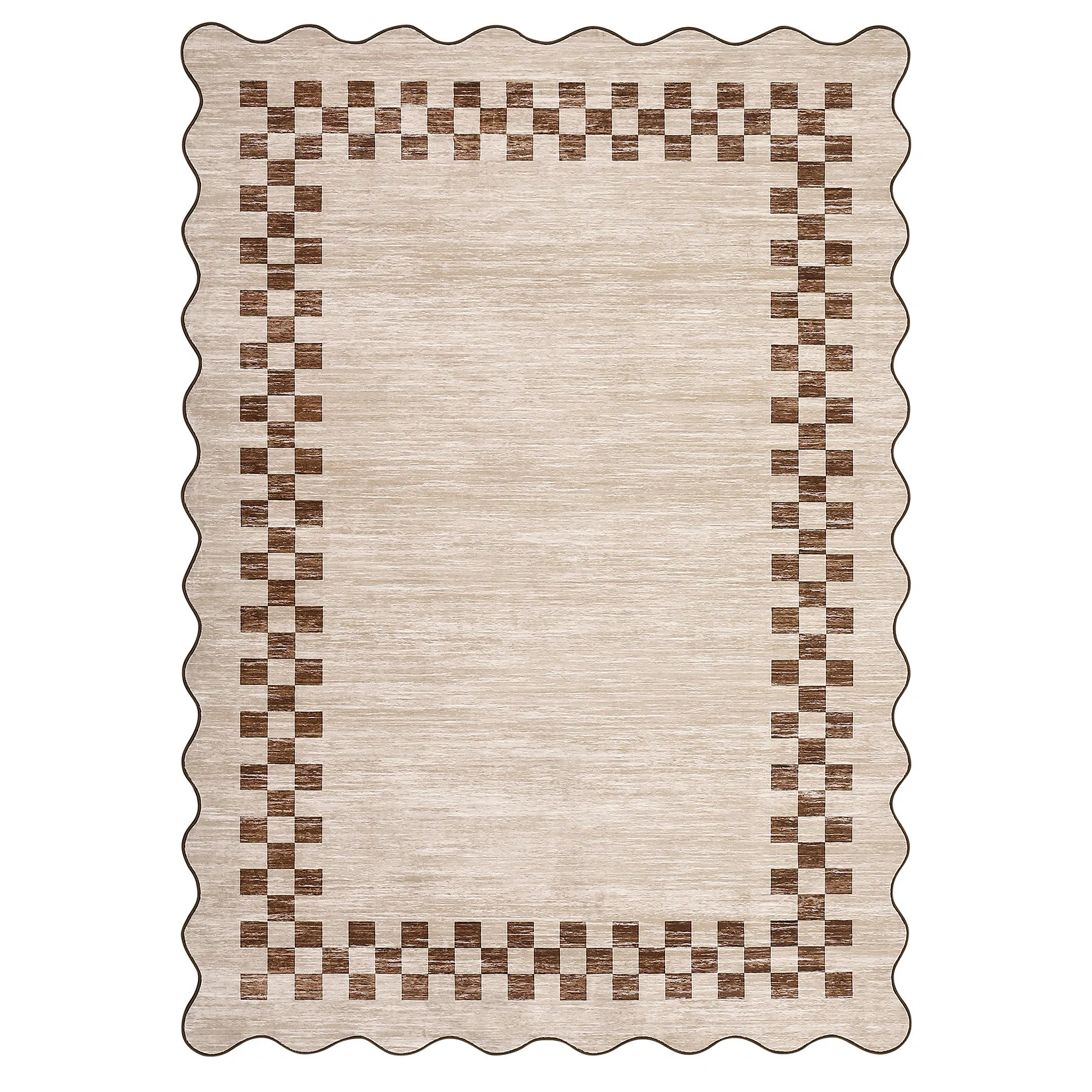 Scalloped Area Rug Modern Bordered Accent Carpet, Non-Slip Geometric Floor Cover, Stain-Resistant... | Wayfair North America