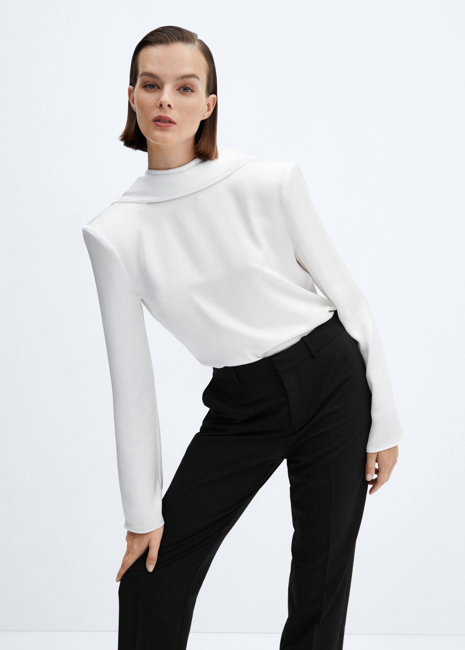 Open-back blouse with shoulder pads  -  Women | Mango USA | MANGO (US)