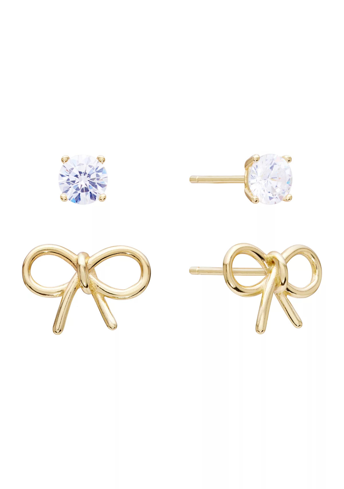 Belk Sterling SilverSterling Silver Bow Stud and Cubic Zirconia Stud Earring Set | Belk