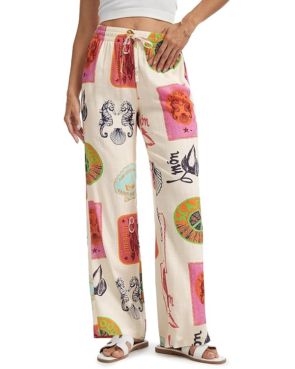 Tapata Women 28/30/32/34 Inseam Printed Linen Pants Wide Leg Casual Palazzo Summer Beach Lounge w... | Amazon (US)