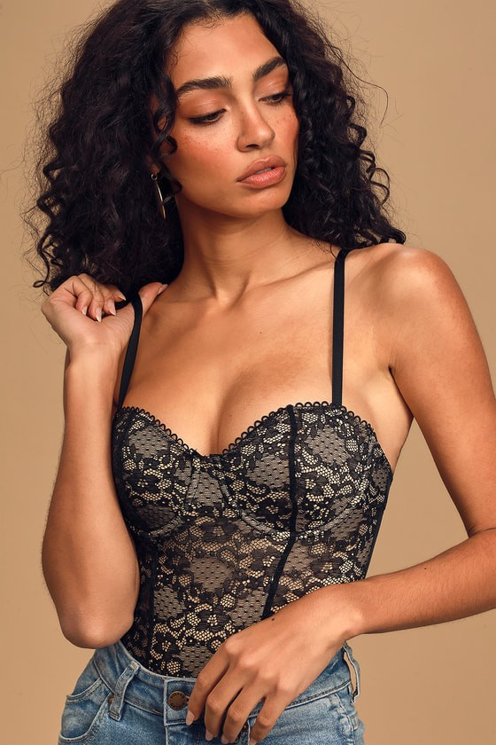 Spice It Up Black Lace Bustier Bodysuit | Lulus