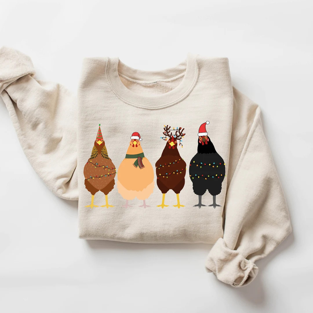 Сute Christmas Chickens Sweatshirt Christmas Farm Sweatshirt - Etsy | Etsy (US)