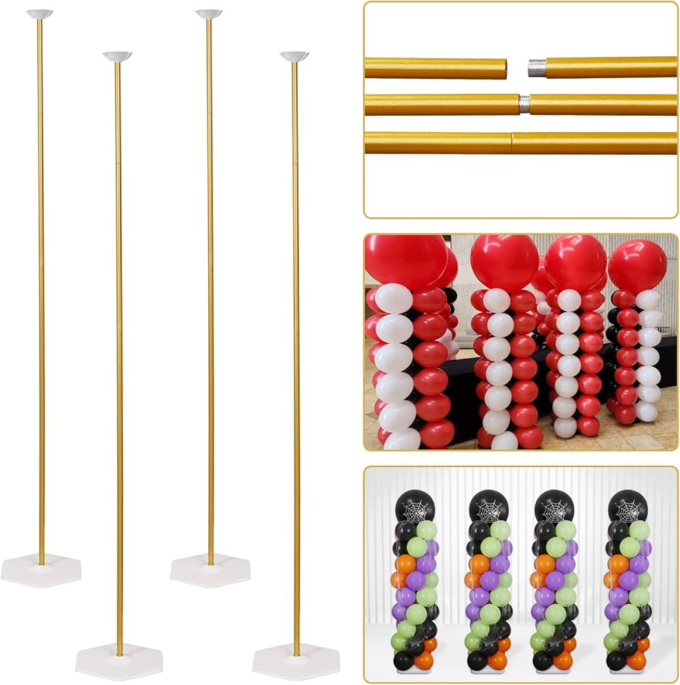 TEKXYZ Gold Balloon Stand Set of 4, 1 to 5.25 Ft Adjustable Metal Balloon Column for both Floor S... | Amazon (US)