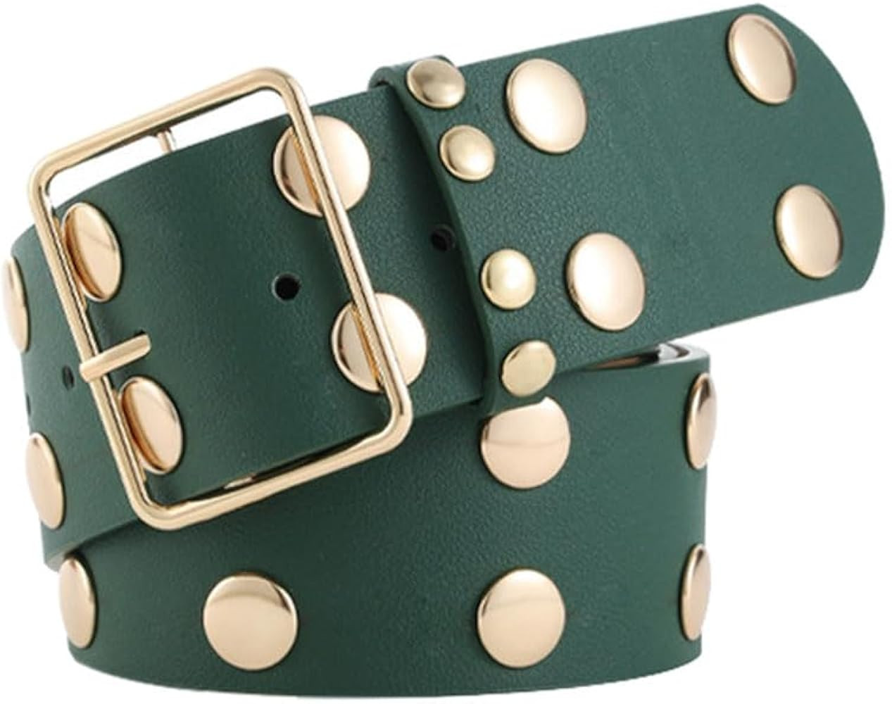 Fashion Women Wide Faux Leather Punk Circle Studded Waist Belt Ladies with Pin Buckle | Amazon (US)