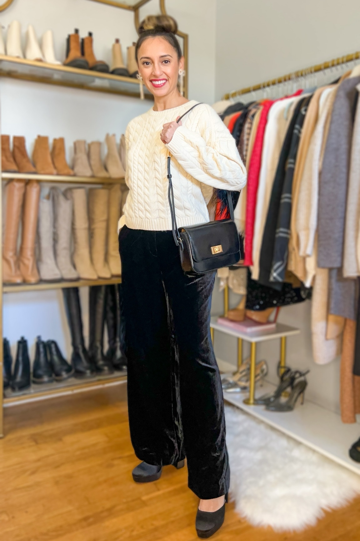 Holiday outfit inspo for the comfy girlies! Love the satin bow sweater 

Wearing size XS in sweater. 

#LTKGiftGuide #LTKsalealert #LTKHoliday