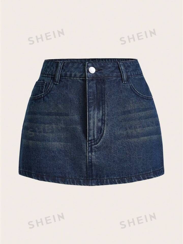 SHEIN MOD Damen-jeansrock Mit Schrägen Taschen Und Ausgefranstem Saum | SHEIN