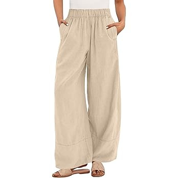 ANRABESS Women's Wide Leg Linen Pants Summer Boho Casual Elastic Waist Long Lounge Travel Pants T... | Amazon (US)