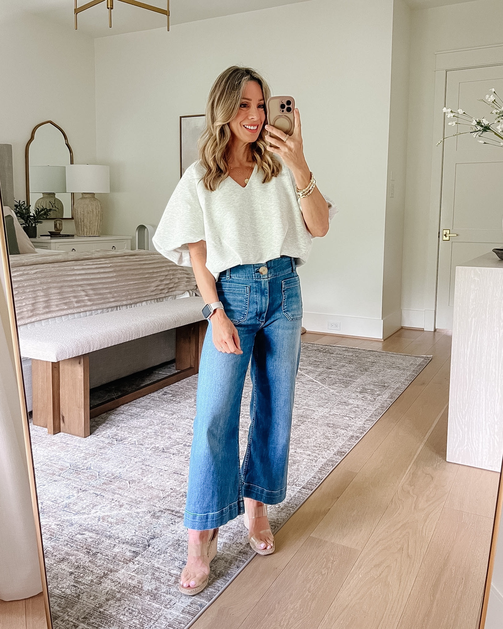 Anthro Bubble Top & Maeve Jeans 

Top Fit: I’m wearing an XS
Jeans Fit: I’m wearing a 25

#LTKOver40 #LTKSeasonal #LTKPetite