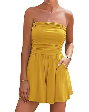 BTFBM Womens Romper 2026 Spring Summer Strapless Tube Tops Beach Vacation Clothes Boho Loose Shor... | Amazon (US)