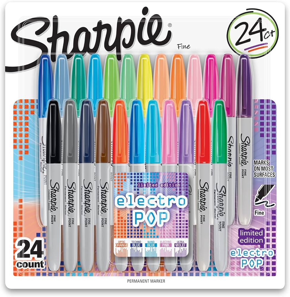 Sharpie Electro Pop Permanent Markers, Fine Point, Assorted Colors, 24 Count | Amazon (US)