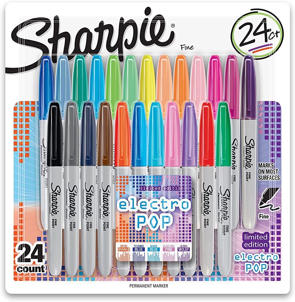 SHARPIE Electro Pop Permanent Markers, Fine Point, Assorted Colors, 24 Count | Amazon (US)