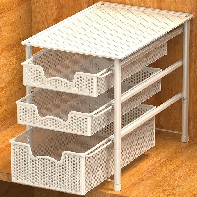 Simple Houseware Stackable 3 Tier Sliding Basket Organizer Drawer, White | Amazon (US)