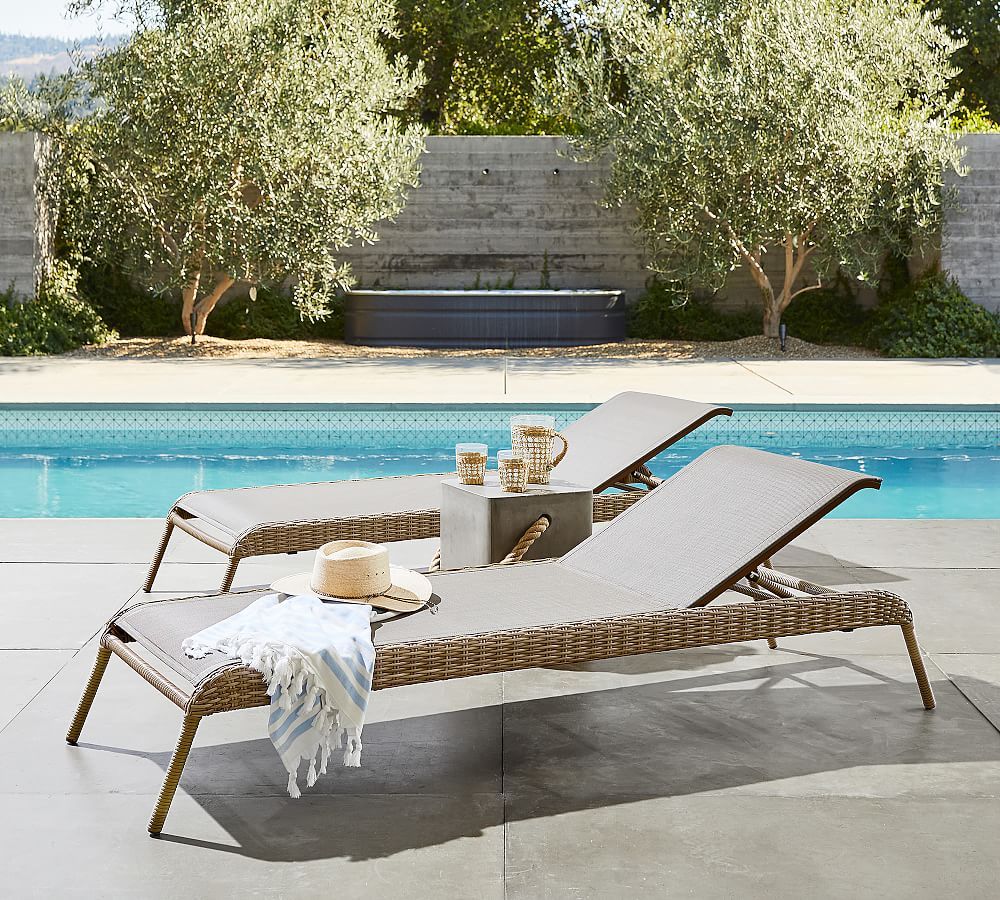 Torrey Wicker Stackable Outdoor Chaise Lounge, Set of 2 | Pottery Barn (US)