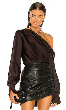 SIMKHAI Alice One Shoulder Top in Chocolate from Revolve.com | Revolve Clothing (Global)