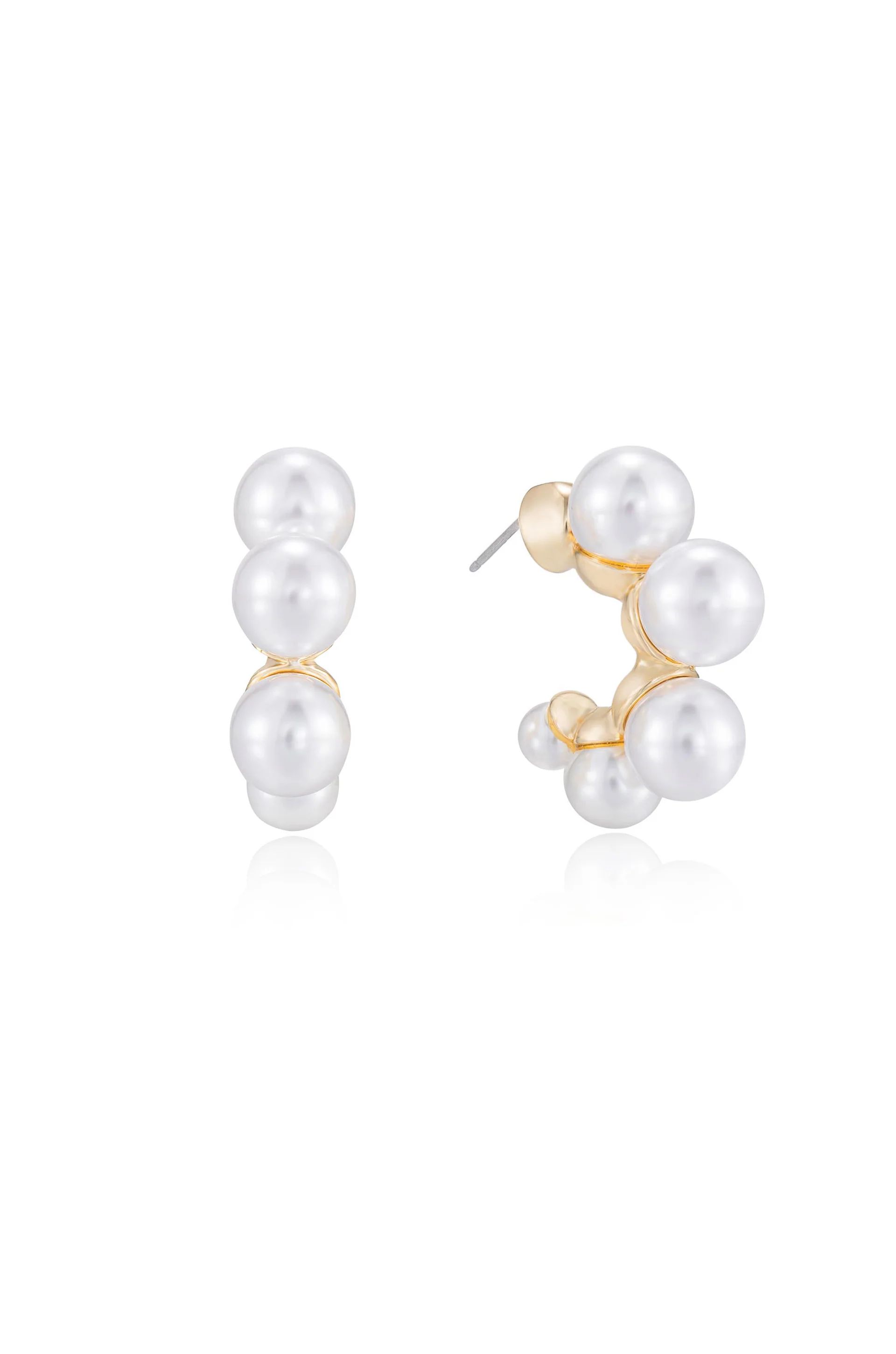 Five Point Pearl 18k Gold Plated Hoop Earrings | Ettika