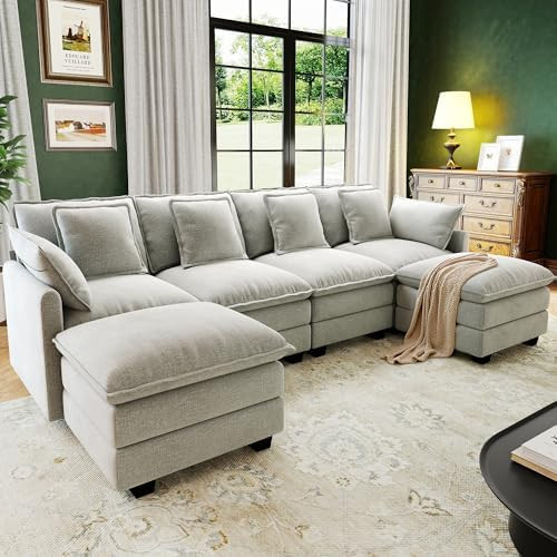 107" Cloud Couch Sectional, U Shaped Modular Sectional Sofa, 4-Seat Deep Seat Couch with 6 Remova... | Amazon (US)