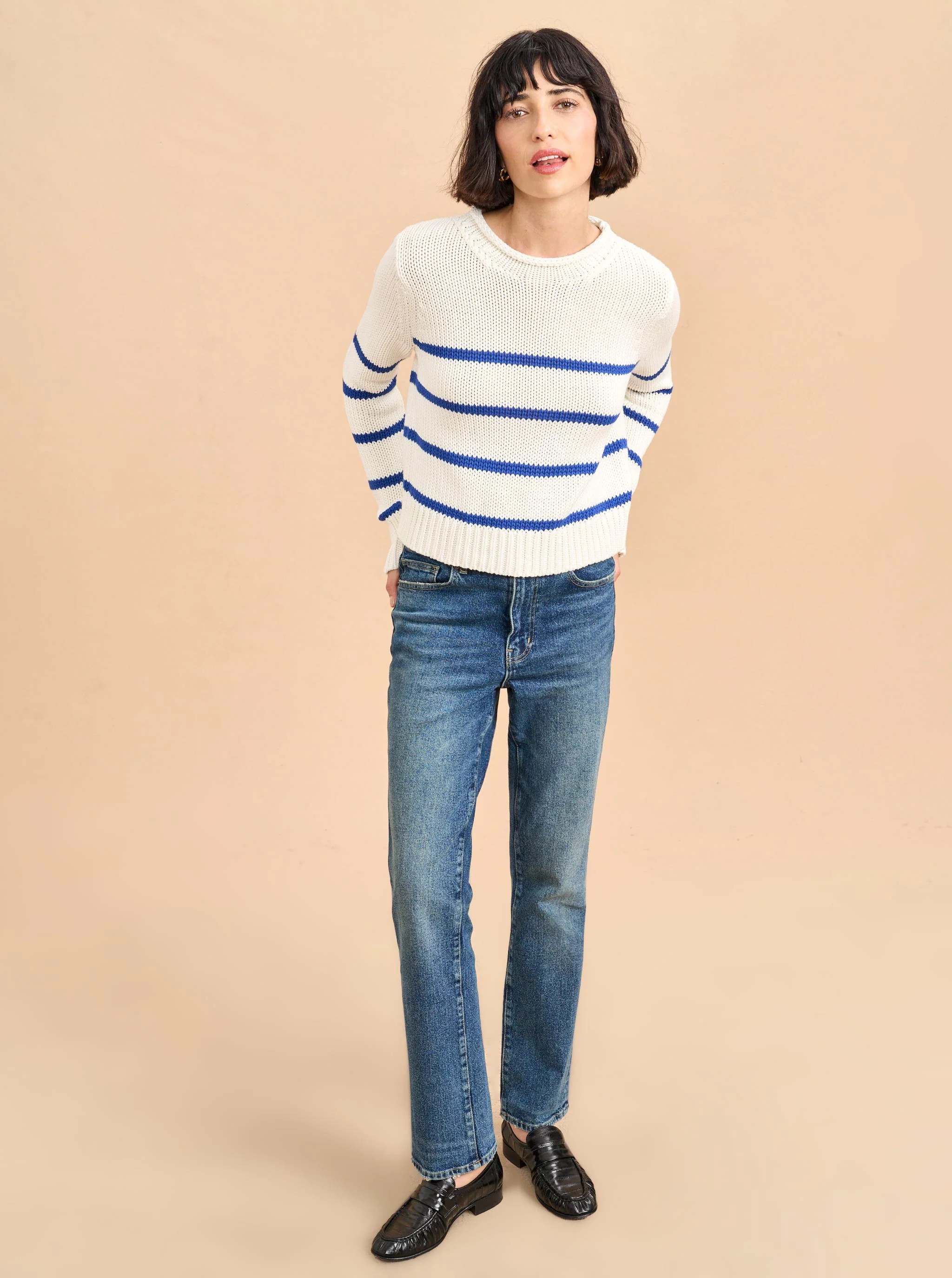 Cream/cobalt Mini Marina Sweater Stripe | La Ligne | La Ligne