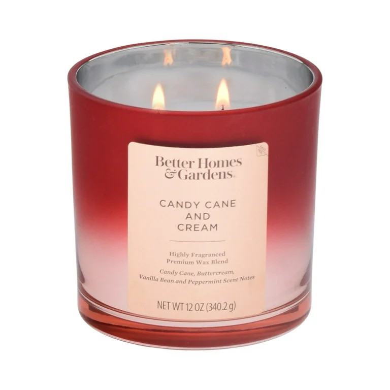 Better Homes & Gardens Candy Cane and Cream Scented 2-Wick 12oz Metallic Ombre Jar Candle | Walmart (US)