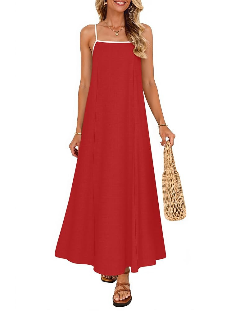 ZESICA Women's 2025 Summer Boho Sleeveless Maxi Dress Spaghetti Straps Casual Flowy A Line Beach ... | Amazon (US)