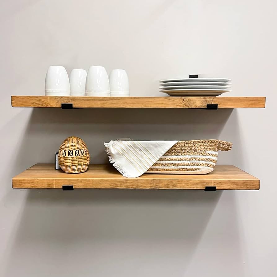 Amazon.com: Rustic Shelves with J-Brackets Set of 2, Industrial Shelf, Kitchen Shelves, Solid Woo... | Amazon (US)