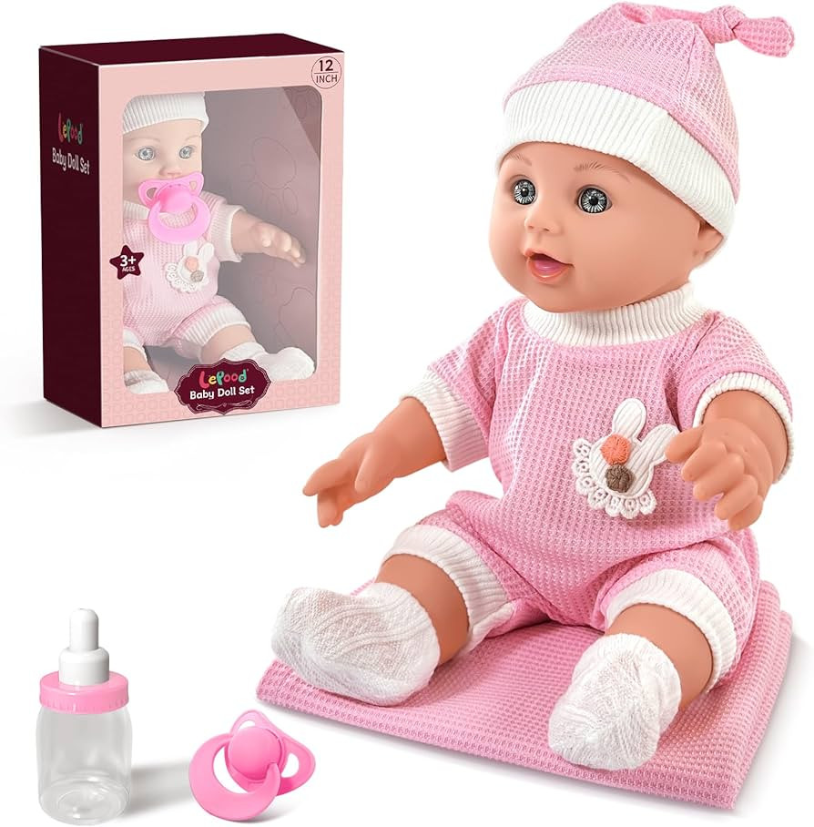 12'' Baby Doll for Toddlers 1-3, Baby Doll Set with Accessories includes Pink Clothes, Pacifier, ... | Amazon (US)