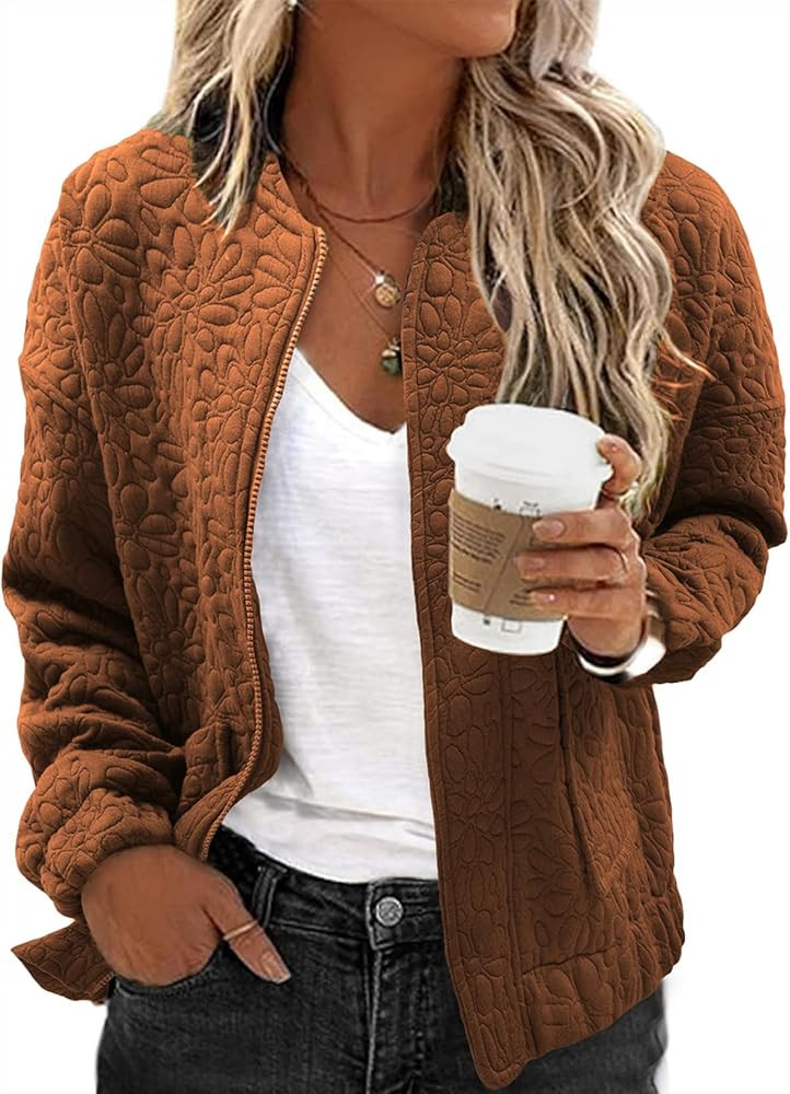 EVALESS Bomber Jackets for Women Spring Fashion 2025 Cute Jacquard Coats Lightweight Zip Up Jacke... | Amazon (US)