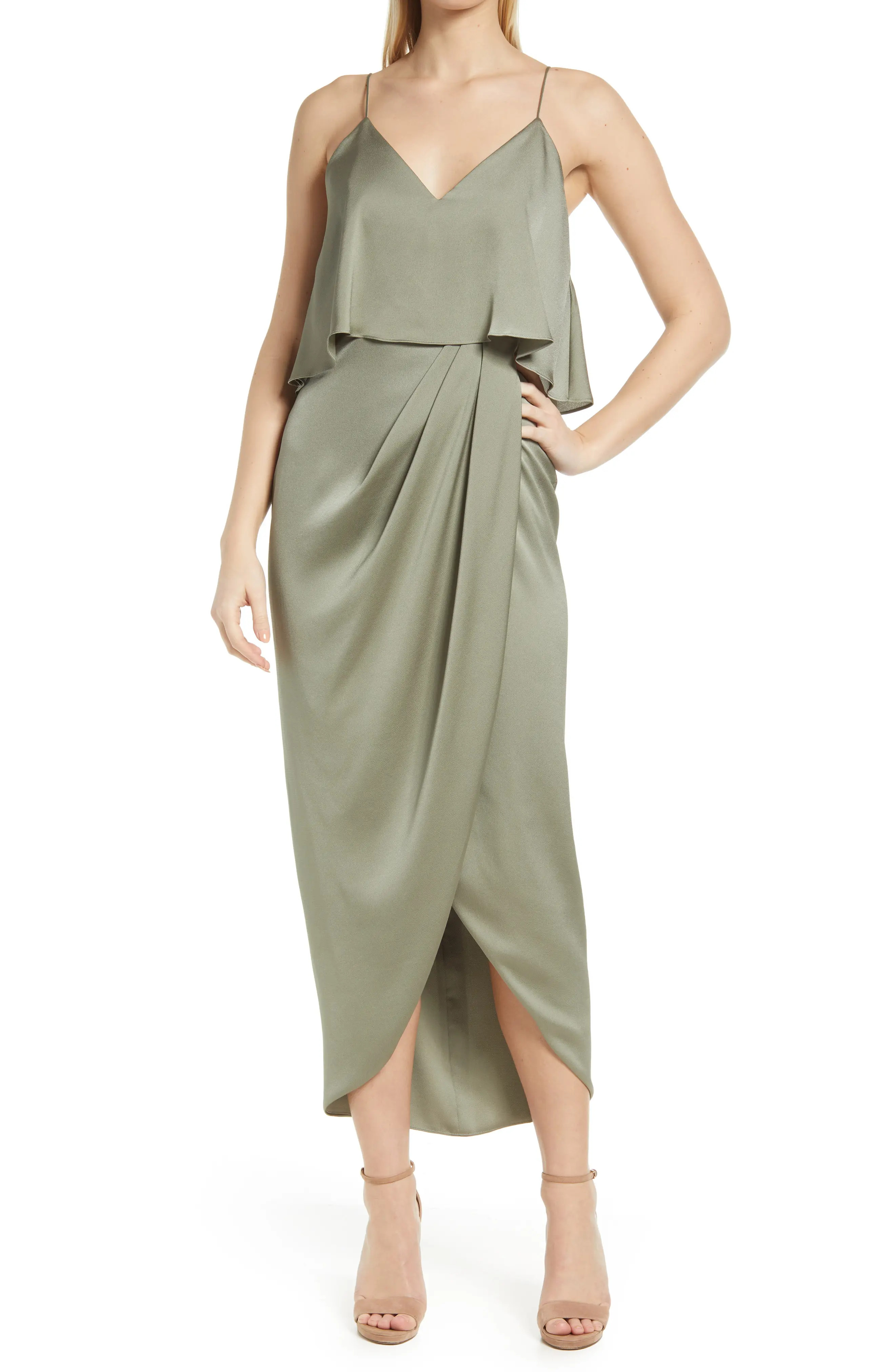 Shona Joy Luxe Frill Tulip Hem Maxi Dress in Eucalyptus at Nordstrom, Size 10 | Nordstrom