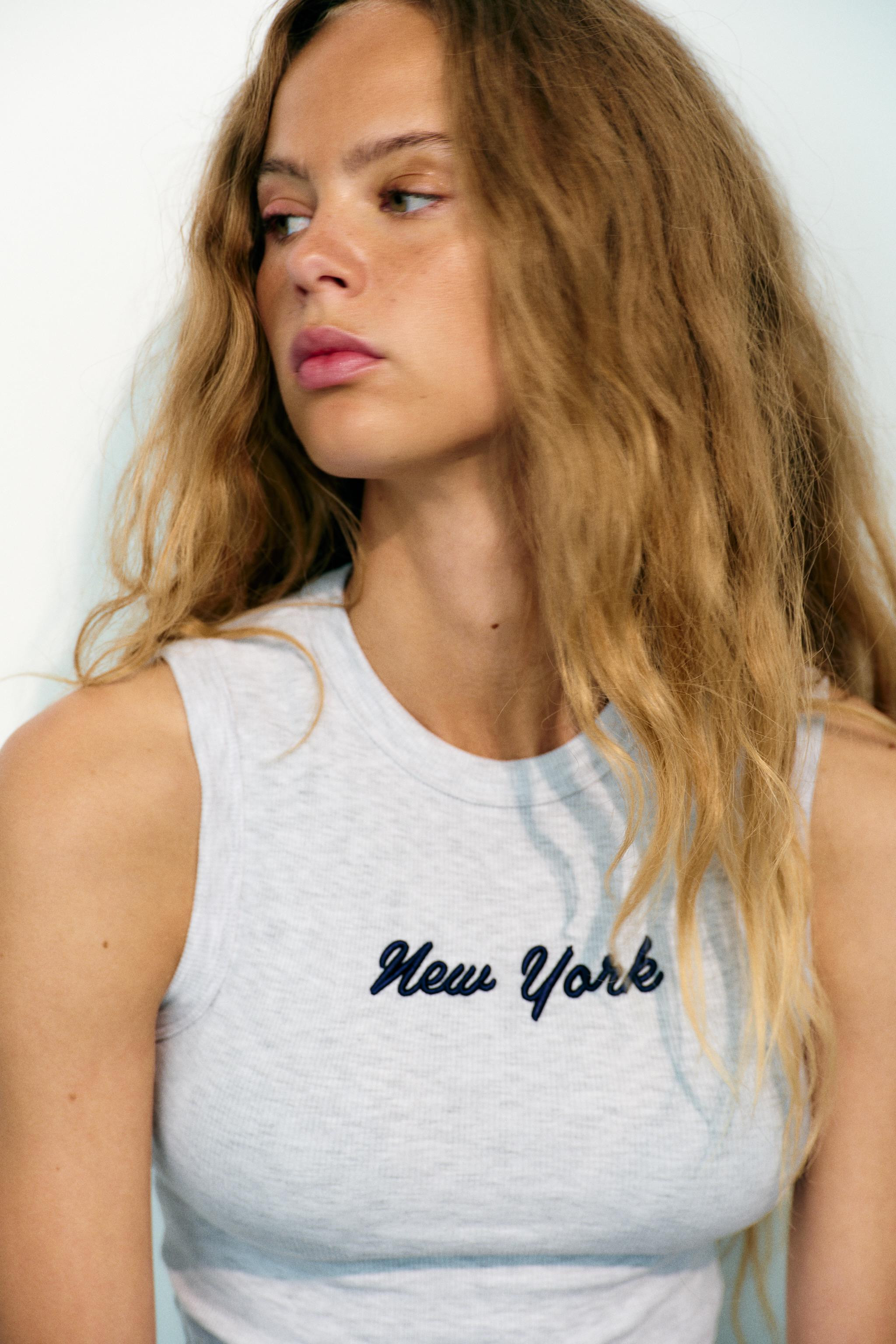 EMBROIDERED SLOGAN RIB T-SHIRT | Zara UK