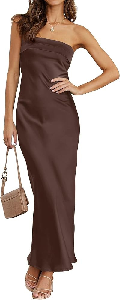 MEROKEETY Women's Summer Satin Strapless Bodycon Dress 2026 Backless Tube Wedding Guest Cocktail ... | Amazon (US)