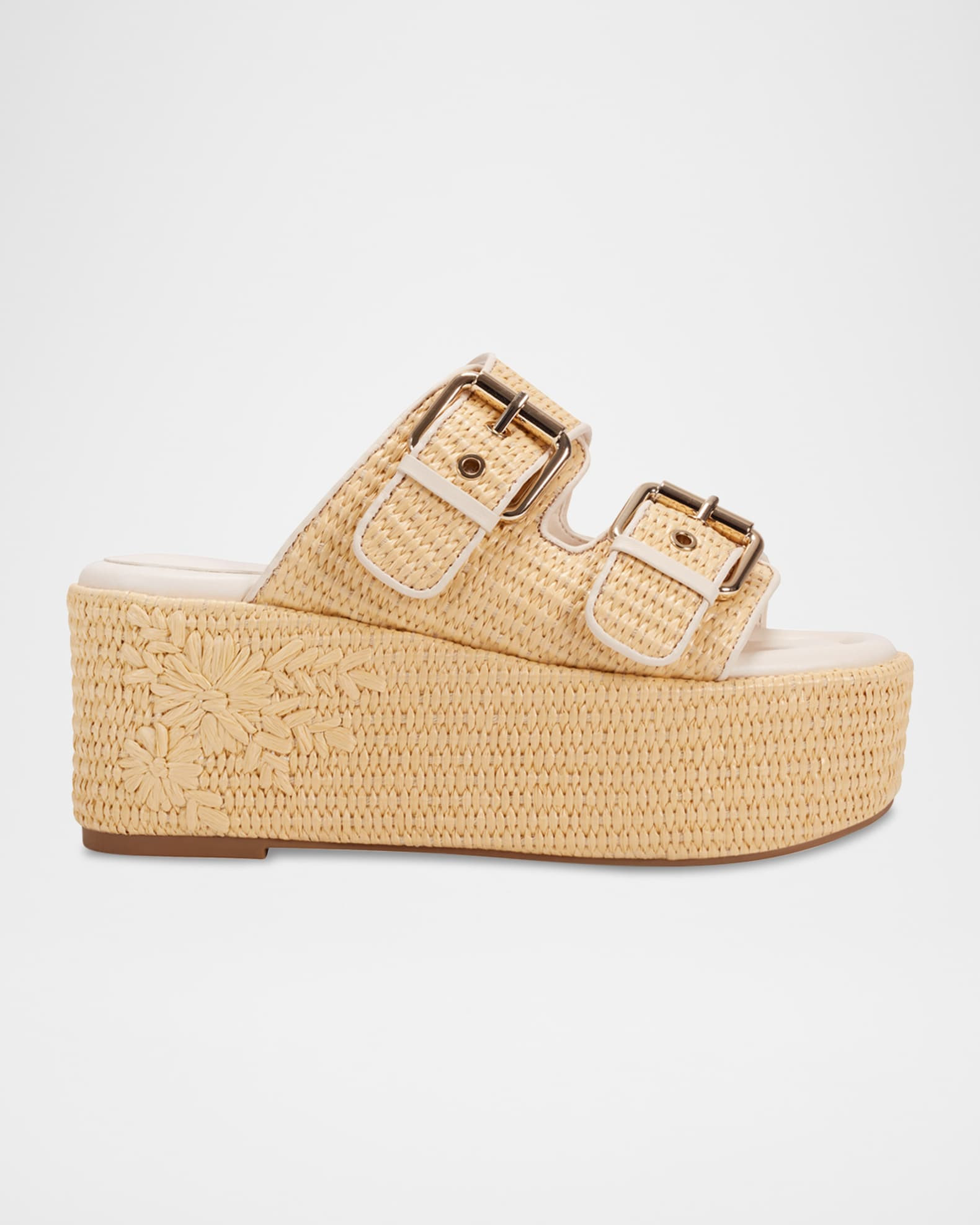 Marc Fisher LTD Floral Dual-Buckle Platform Sandals | Neiman Marcus