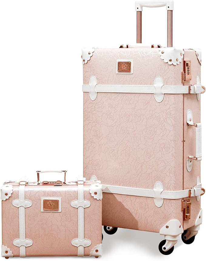 urecity vintage suitcase set for women, vintage luggage sets for women 2 piece, cute designer tru... | Amazon (US)