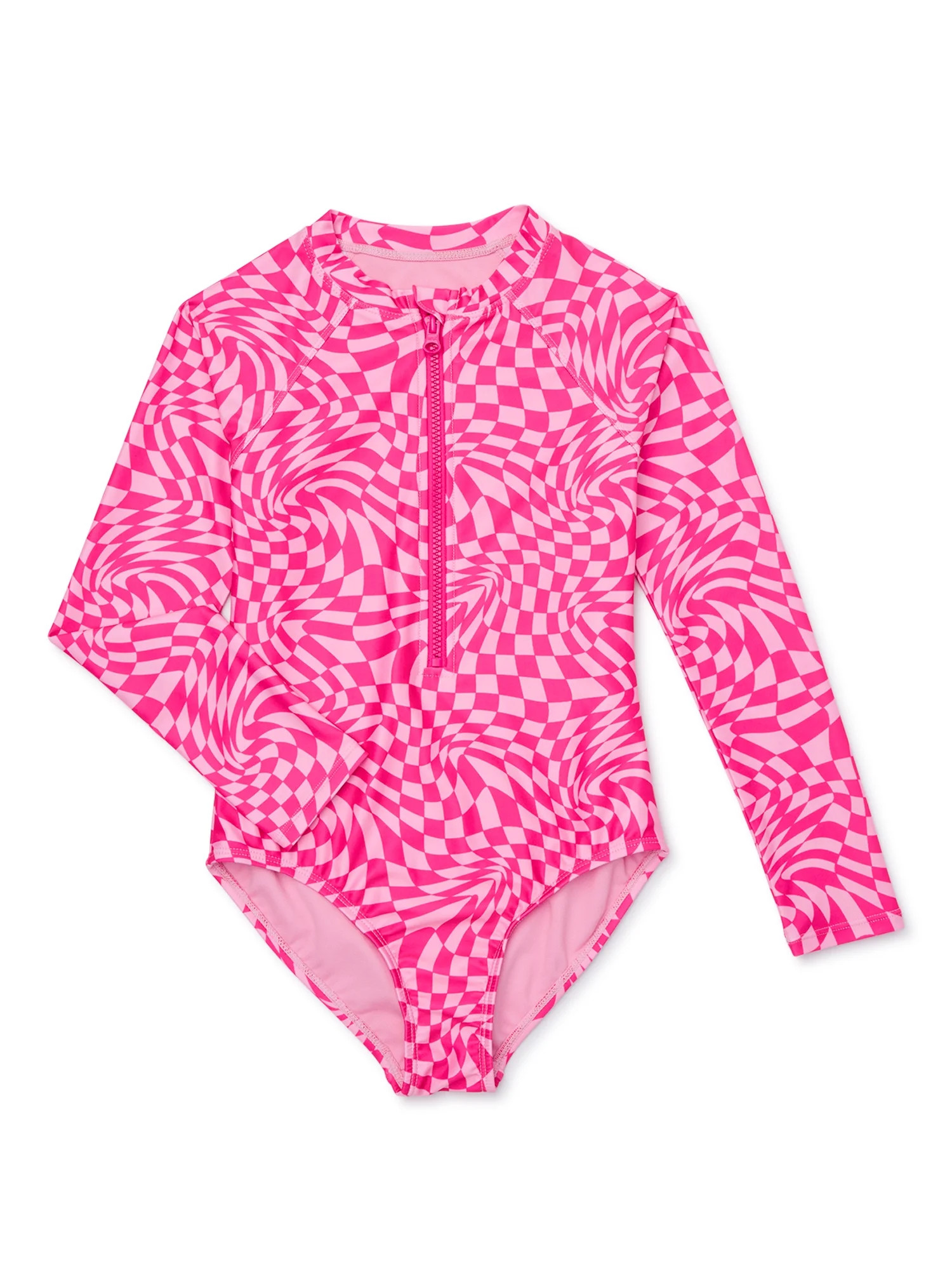 Wonder Nation Girls Zip-Up Rashguard One-Piece Swimsuit with UPF 50, Sizes 4-18 & Plus | Walmart (US)