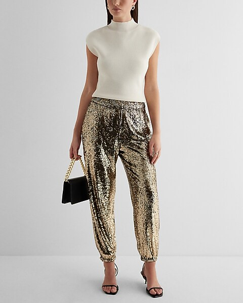 High Waisted Sequin Joggers | Express