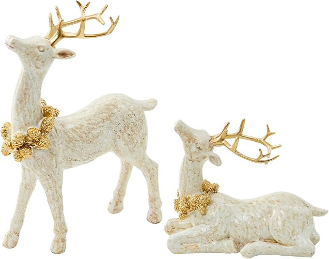 DN DECONATION 2PCS Christmas Reindeer Decoration, Chritmas Clearance Small White and Gold Christm... | Amazon (US)