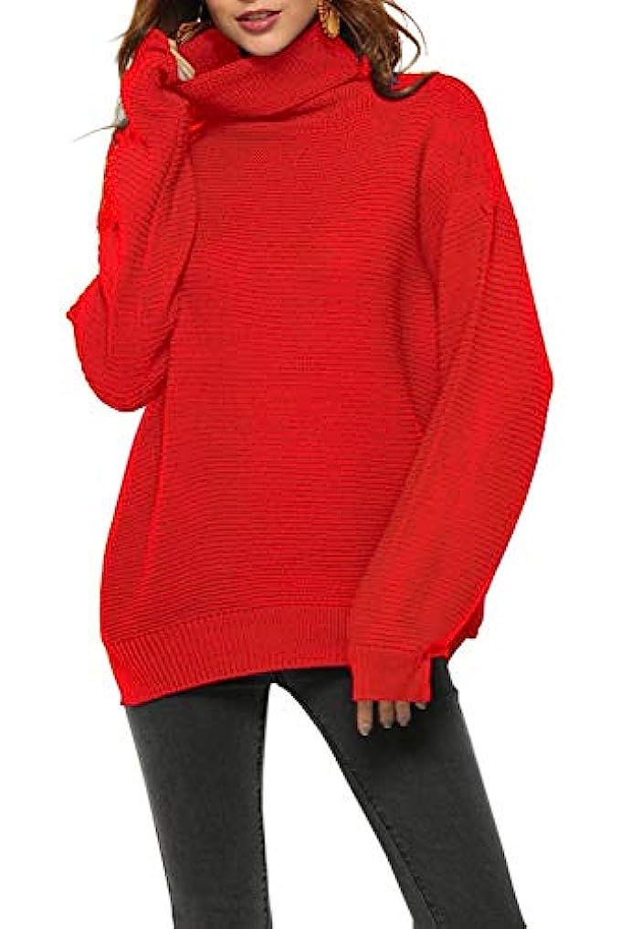 Fantastic Zone Womens Turtleneck Pullover Sweater Long Sleeve Oversized Knitted Warm Sweaters | Amazon (US)