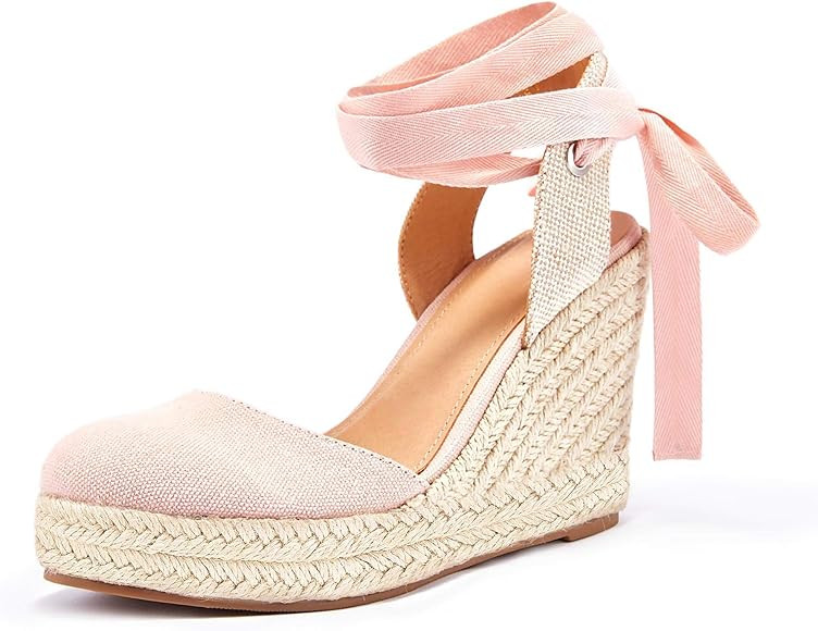 Ermonn Womens Espadrilles Wedge Sandals Platform Closed Toe Ankle Strap Lace Up Summer Shoes | Amazon (US)