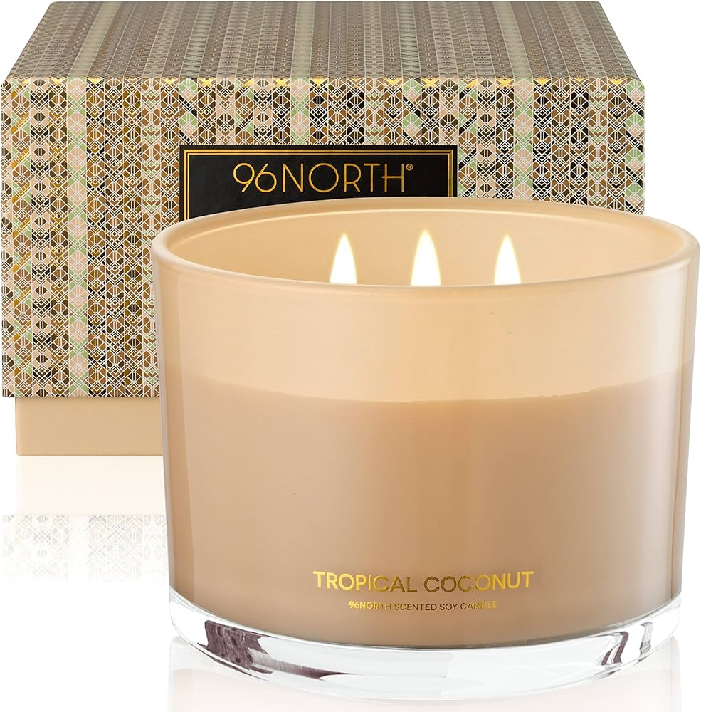 96NORTH Luxury Coconut Soy Candle | Large 3 Wick Jar Candle | Up to 50 Hours Burning Time | Tropi... | Amazon (US)